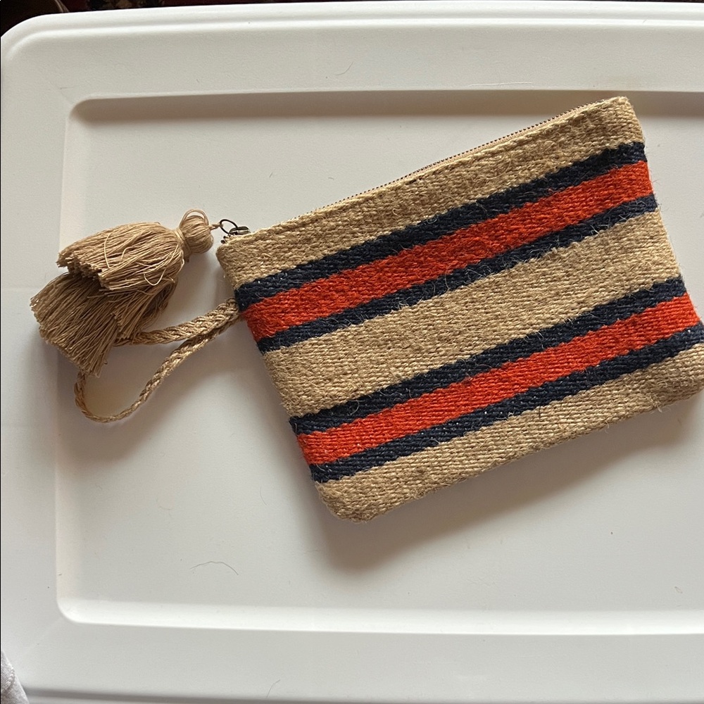 J Jill Striped Woven Clutch with Tassels